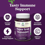 Extra Strength Iron Gummies for Women and Men - Potent 45mg per Serving Chewable Supplement for Women and Men with Vitamin C for Higher Absorption - Vegan Daily Iron Gummy No Artificial Flavors - 60Ct