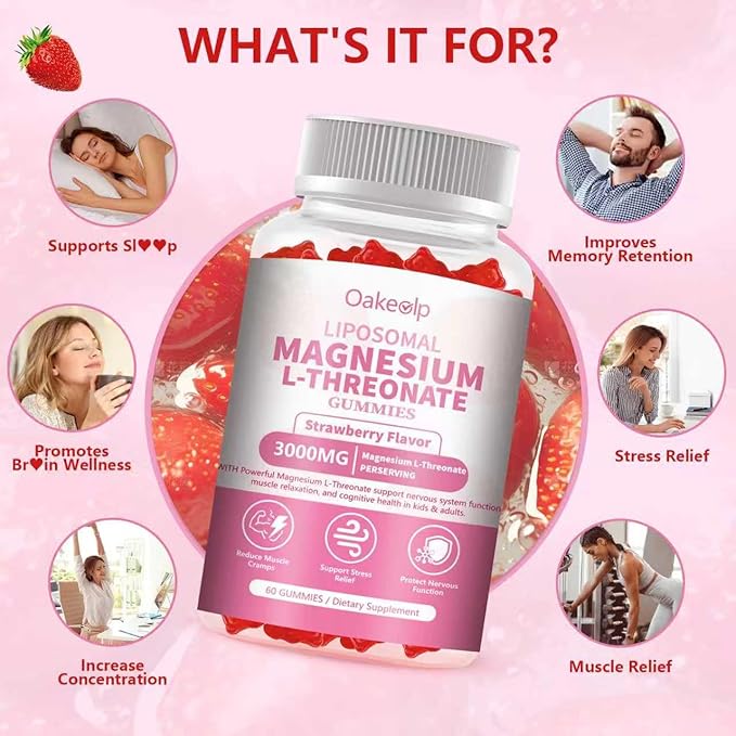 2 Pack Liposomal Magnesium Threonate High-Potency 3000mg Gummies,Liposomal Enhance 98% Absorption,Magnesium L-Threonate Supplements, Muscle & Nervous System for Kids & Adults