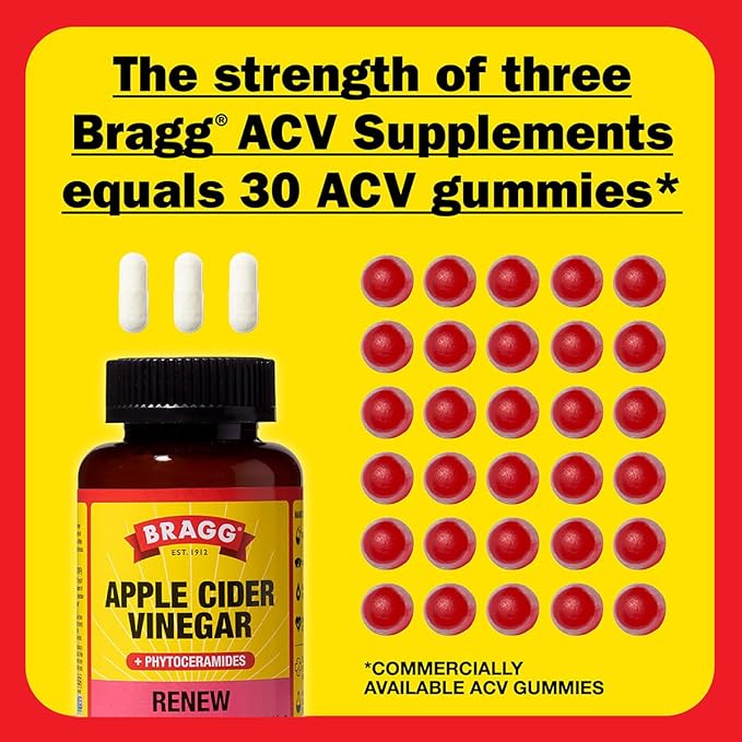 BRAGG Renew Apple Cider Vinegar Capsules with Phytoceramides Energy Apple Cider Vinegar Capsules with B Vitamins
