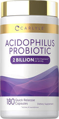 Carlyle Acidophilus Probiotic for Women & Men's Digestive Health | 2 Billion CFU | 180 Quick Release Capsules | Non-GMO & Gluten Free