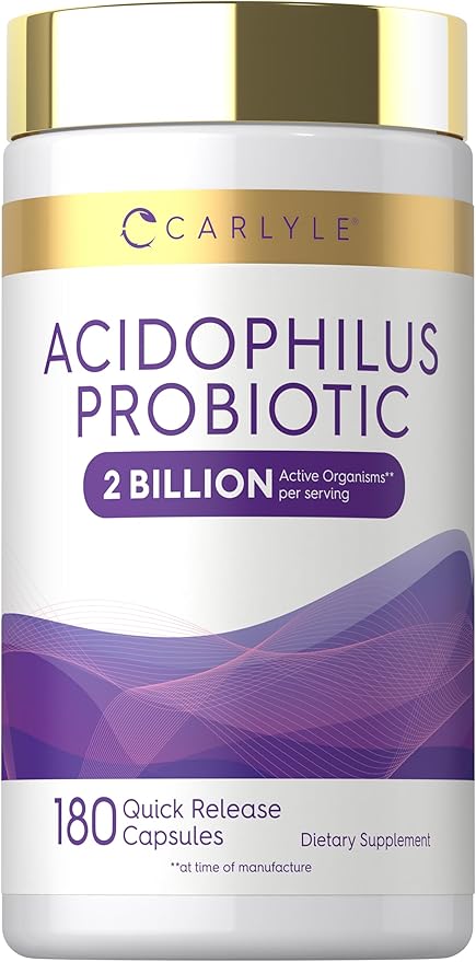 Carlyle Acidophilus Probiotic for Women & Men's Digestive Health | 2 Billion CFU | 180 Quick Release Capsules | Non-GMO & Gluten Free