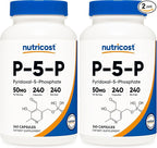 Nutricost P5P Vitamin B6 Supplement 50mg, 240 Capsules (Pyridoxal-5-Phosphate) - Vegetarian Friendly, Non-GMO, Gluten Free (Pack of 2)