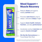 Muscle I.V.® Mood Support, Recovery, Cortisol Reducer Supplement, Vitamin D3 K2, Magnesium Glycinate, L-Theanine, KSM-66® Ashwagandha, Electrolytes Powder Packets, Sugar Free. 15 Ct, Green Apple