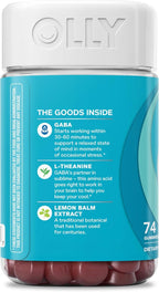 OLLY Goodbye Stress Gummy, GABA, L-Theanine, Lemon Balm, Stress Relief Supplement, Berry - 74 Count