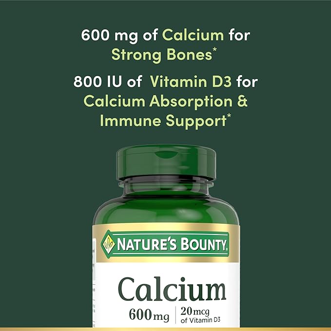 Nature's Bounty Calcium Carbonate & Vitamin D, Supports Immune Health & Bone Health, 600mg Calcium & 800IU Vitamin D3, 250 Tablets