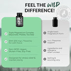 Wild Foods 3 in 1 Magnesium Glycinate L Theanine for Calm Sleep & Muscle Relaxation - Glycinate, Malate, Taurate - 100% Natural Magnesium Complex for Women and Men - 60 Capsules