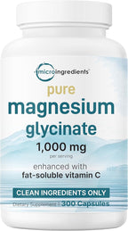 Pure Magnesium Glycinate 1,000mg, 300 Capsules | 100% Chelated for Max Absorption | Enhanced with Vitamin C | Only Uses Active Ingredients