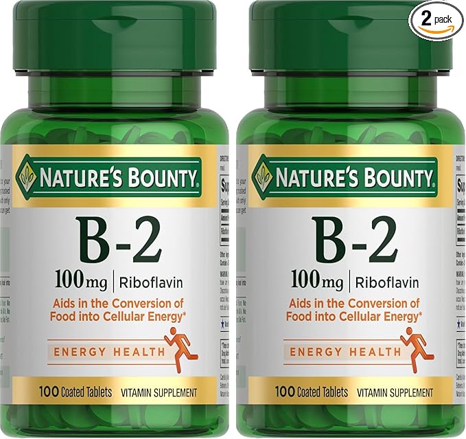 Nature's Bounty Vitamin B2 as Riboflavin Supplement, Aids Metabolism, 100mg, 100 Count (Pack of 2)