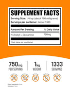 BulkSupplements.com N-Acetyl L-Glutamine Powder - Glutamine Supplement, L Glutamine Powder - Gut Health & Recovery, Glutamine 750mg - Gluten Free, 750mg per Serving, 1kg (2.2 lbs)