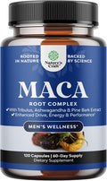 Potent Black Maca Root Capsules for Men - Herbal Wellness Supplement with Siberian Ginseng Ashwagandha and Black Maca Root - Men’s Wellness Supplement to Support General Health - 120 Count