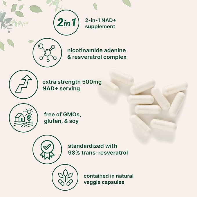 Micro Ingredients NAD+ 500mg with Resveratrol, 240 Veggie Capsules | 2-in-1 NAD Supplement for Women & Men | NMN Pathway Alternative | Non-GMO, Gluten Free