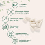 Micro Ingredients NAD+ 500mg with Resveratrol, 240 Veggie Capsules | 2-in-1 NAD Supplement for Women & Men | NMN Pathway Alternative | Non-GMO, Gluten Free
