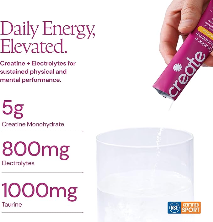 Create Creatine + Electrolytes Mix - Creatine Monohydrate Stick Packs, Supports Energy and Hydration, NSF Certified for Sport, 30 Count, Variety Pack