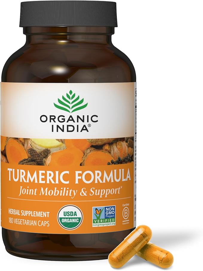 ORGANIC INDIA Turmeric Curcumin Herbal Supplement - Joint Mobility & Immune Support, Healthy Inflammatory Response, Whole Root Supplement, Trikatu, USDA Certified Organic, Non-GMO - 180 Capsules