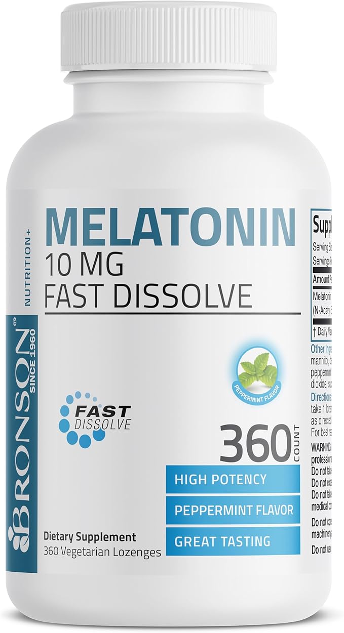 Bronson Melatonin 10 MG Fast Dissolve Peppermint Tablets, Promotes Relaxation, 360 Chewable Vegetarian Lozenges