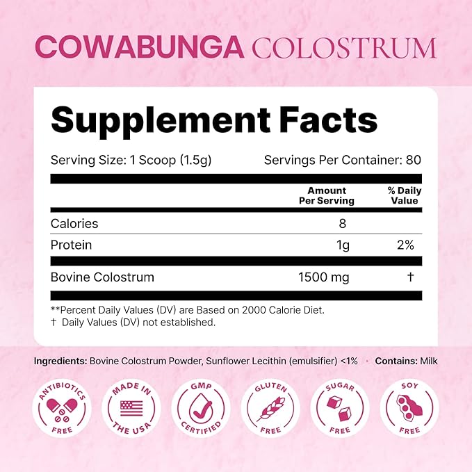 SonoHealth Cowabunga Colostrum - Premium, Pure & Unaltered Colostrum Powder Supplement - for Immune Support, Gut Health, Muscle Recovery & Wellness - Kosher & Halal Certified Calostro