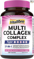 Collagen Peptides Capsules for Women & Men, Type I, II, III, V, X, Biotin, Hyaluronic Acid & Keratin, Vitamin C, Niacinamide, Turmeric & Ginger, Skin, Hair, Nail, Flexibility, 120 Count
