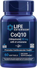 Life Extension Super-Absorbable CoQ10 (Ubiquinone) with d-Limonene, Heart Health Supplement, relieves General Fatigue, oxidative Stress Defense, 50 mg, Non-GMO, Gluten-Free, 60 softgels