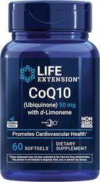 Life Extension Super-Absorbable CoQ10 (Ubiquinone) with d-Limonene, Heart Health Supplement, relieves General Fatigue, oxidative Stress Defense, 50 mg, Non-GMO, Gluten-Free, 60 softgels