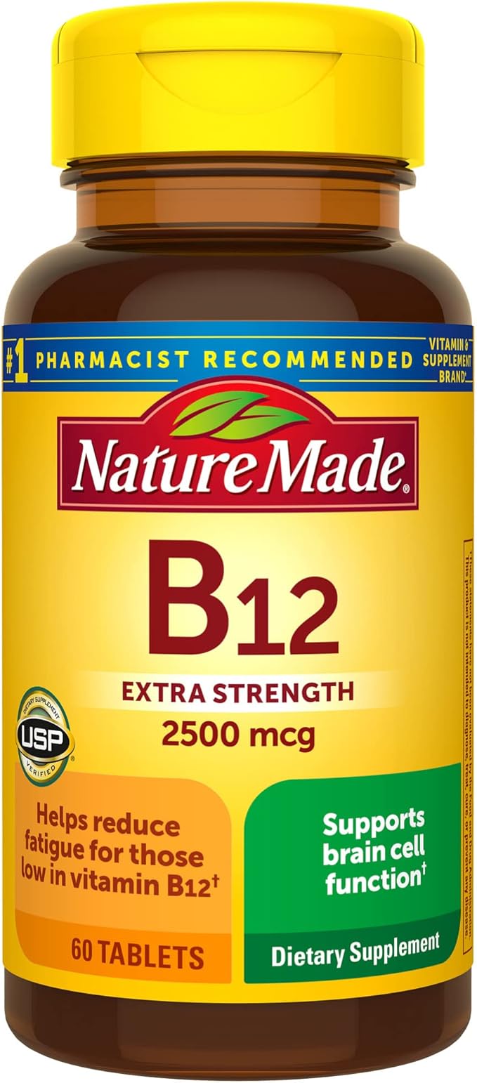 Nature Made Extra Strength Vitamin B12 2500 mcg, B12 Vitamins, Dietary Supplement for Energy Metabolism Support, 60 Tablets, 60 Day Supply