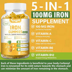 2 Packs 100MG Iron Supplements Gummies for Women & Men - Contains Vitamin C, A, B - Suitable Adults & Kids, Iron Deficiency, Immune & Energy Support, Pineapple Flavor, Non-GMO, 120 Counts