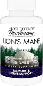 Host Defense Mushrooms Lion's Mane - Supplement Capsules for Brain Health Support - Mushroom Support for Focus & Memory Function - Immune & Nervous System Supplement - 120 Capsules