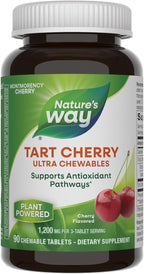 Nature's Way Tart Cherry Ultra Chewables, Supports Antioxidant Pathways* with Anthocyanins, 1,200 mg Potency per 3-tablet Serving, Cherry Flavored, Gluten Free, Vegan, 90 Count (Packaging May Vary)