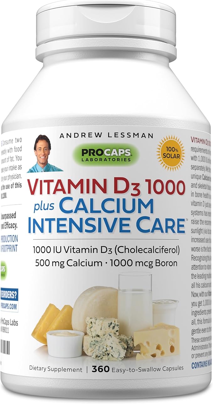 ANDREW LESSMAN Vitamin D3 1000 Plus Calcium Intensive Care 360 Capsules - Essential for Calcium Absorption, Supports Bone Health, Healthy Muscle Function. Gentle, Easy-to-Absorb. No Additives