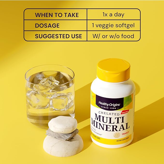 Healthy Origins Chelated Multi Mineral, 120 Veggie Capsules - Featuring Albion Minerals TRAACS High Bioavailability Complex - Supports Bone Health, Immune Function & Metabolic Wellness