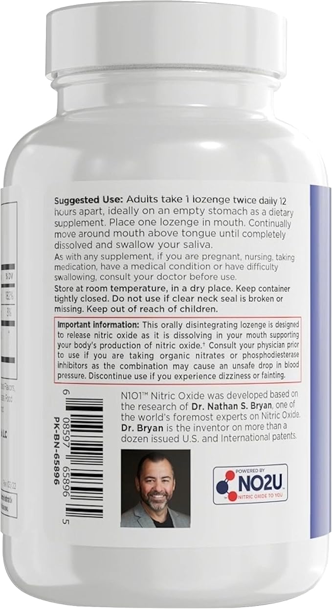 N1O1 Nitric Oxide Lozenges for Heart Health Support - Dietary Supplement for Blood Flow, Oxygenation and Blood Pressure - 180 Count