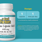 Natural Factors Alpha-Lipoic Acid with B1 & B2 - Antioxidant Support* - Non-GMO - 60 Vegetarian Capsules
