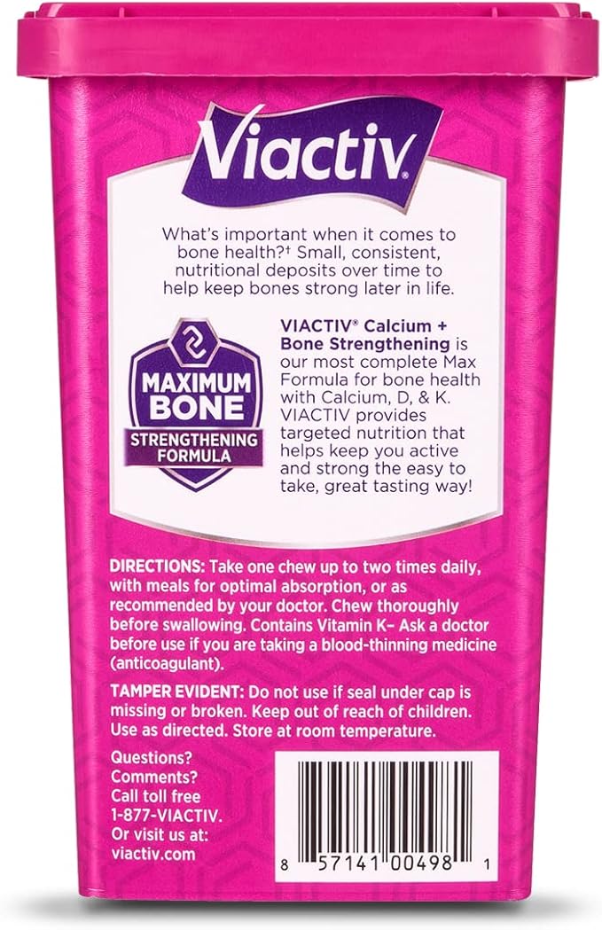 Viactiv Max Formula Calcium +Vitamin D3 Supplement for Bone Health, Rich Caramel, 100 Soft Chews - 6 Pack