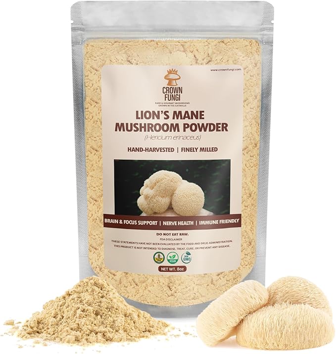 Lions Mane Mushroom Powder, 8oz Pack of Lion's Mane Powder, Organic Powder for Brain, Focus and Memory, High Potency Formula to Support Immunity, for Mental Clarity, Energy and Mood