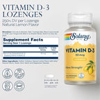 SOLARAY Vitamin D3 2000IU Supplement for Men & Women - Vitamin D as Cholecalciferol, VIT D3 50 mcg for Adults, Bone Strength Support, Natural Lemon Flavor - 60 Lozenges