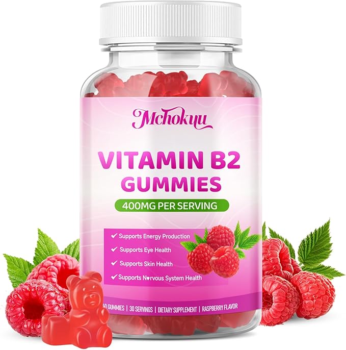 Vitamin B2 Gummies 400mg – Riboflavin Supplement with Magnesium for Kids & Adults | Supports Nervous System & Energy Production | Sugar Free, Vegan, Non-GMO, Raspberry Flavor - 60 Count