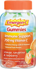 Emergen-C 750mg Vitamin C Gummies for Adults, Immunity Gummies with B Vitamins, Gluten Free, Orange, Tangerine and Raspberry Flavors, Back to School Essentials - 45 Count
