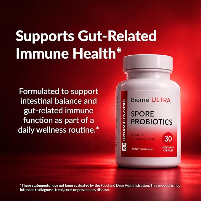 Biome Ultra Spore Probiotic + Prebiotic FOS (ProbioSEB CSC3) – 5 Billion CFU Per Capsule – Bacillus Coagulans, Subtilis & Clausii – Shelf-Stable Daily Probiotic for Gut & Microbiome Support – 30 Caps