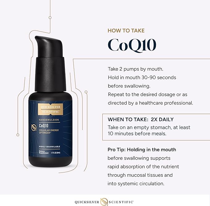 Quicksilver Scientific CoQ10 Nanoemulsion - Liposomal Coenzyme Q10 Cardiovascular Support & Cellular Energy Supplement - Fast Absorbing Liquid (1.7oz / 50ml)