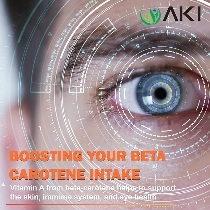 AKI Beta Carotene 10% Powder (1.5oz/42.52g) Highly Concentrated flavouring Fount of Vitamin A, May Helps to Support Body Functions, Skin, Immune System and Eye - GMO Free & Vegan Friendly