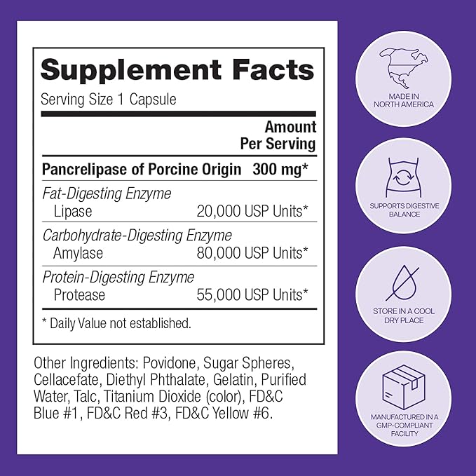 Pancreatic Digestive Enzymes 20,000 Lipase USP Units – High-Potency Pancreatic Digestive Enzyme Supplement for Gas, Bloating & Indigestion Relief–Gut Health & Nutrient Absorption – 50 Capsules