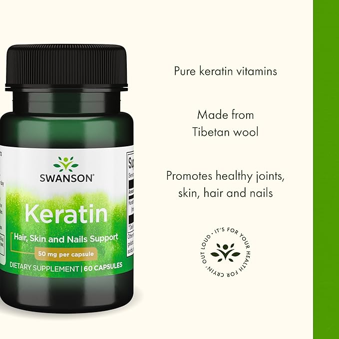 Swanson Keratin (from Tibetan Wool) - Natural Supplement Promoting Healthy Joints, Hair, Skin & Nails - Helps Nourish Healthy Connective Tissues - (60 Capsules, 50mg Each) (4 Pack)