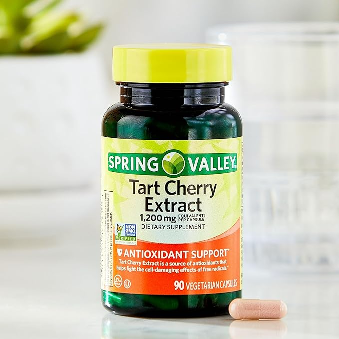 Spring Valley Tart Cherry Extract Antioxidant Support Dietary Supplement Vegetarian Capsules, 1,200 mg, 90 Count (Pack of 1) - Set by Basket Goods