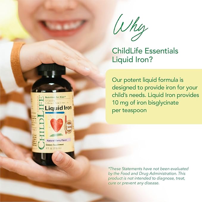 CHILDLIFE ESSENTIALS Liquid Iron for Kids - Iron Supplement Drops for Toddler & Baby, Gluten Free - Natural Berry, 4 Fl Oz