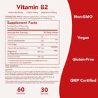Vitamin B2 Gummies 400mg | Riboflavin 400mg with CoQ10 150mg, Magnesium 200mg | B2 Vitamin 400mg for Kids & Adults, Nervous System & Skin Health | 60 Vegan Chewables | Unflavored
