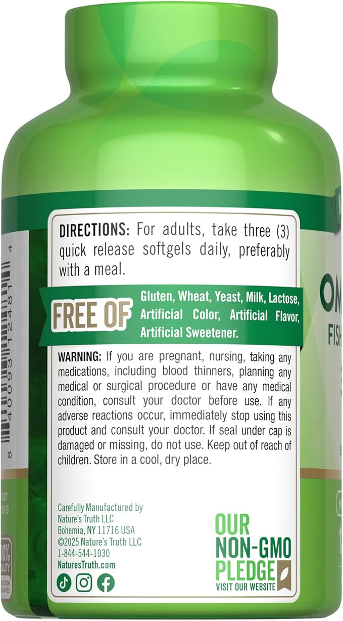 Nature's Truth Omega 3-6-9 Softgels | 3600mg | 120 Count | Fish, Flax, and Borage Oil | Triple Strength | Non-GMO & Gluten Free Supplement