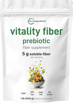 Micro Ingredients Vitality Prebiotic Fiber Powder, 1lb | Easy Mix Powder for Digestive & Gut Health | Daily Prebiotic Soluble Fiber Supplement for Women and Men | Unflavored, Sugar Free & Vegan