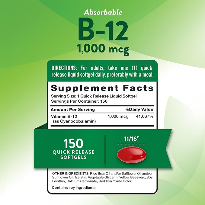 Nature's Truth Vitamin B12 | 1000 mcg | 150 Softgels | Non-GMO & Gluten Free Supplement