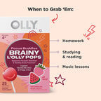 OLLY Focus Buddies L’OLLY Pops, Cognizin, Vitamins B6 and B12, Omega-3 ALA, Supports Focused Attention and Healthy Brain Function,* Kids 4+ Dietary Supplement, Watermelon Strawberry Flavored, 25 Count
