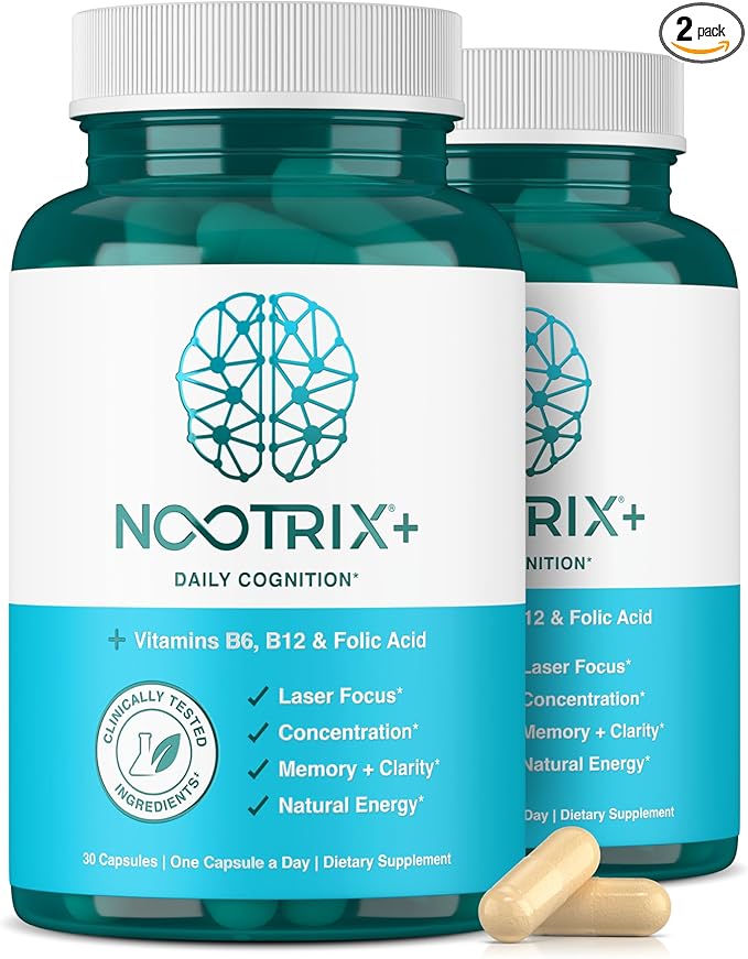 Nootrix Brain Plus Nootropic Supplement | Supports Memory, Mental Focus, Cognitive Health & Energy | Promotes Healthy Mood & Brain Function | Vitamin B1, Vitamin B6 & Vitamin B12 | 60 Capsules