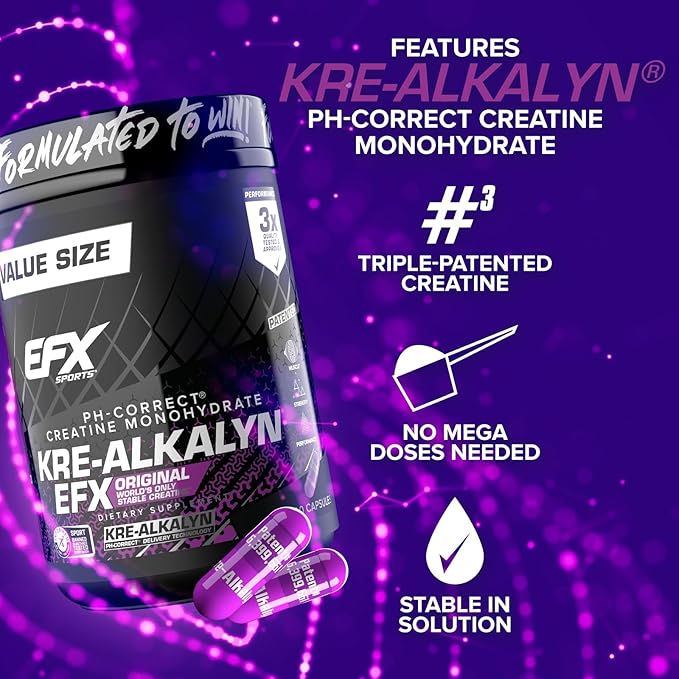 EFX Sports Kre-Alkalyn EFX | pH Correct Creatine Monohydrate Pill Supplement | Strength, Muscle Growth & Performance | 200 Servings, 400 Capsules
